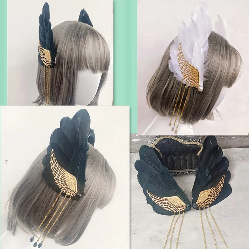 Ailes de plumes de Mary Halo Cosplay pour femmes, diadème de plumes d'ange Lolita, couronne d'Halloween, costume de cosplay, bande de sauna, accessoires pour cheveux KC