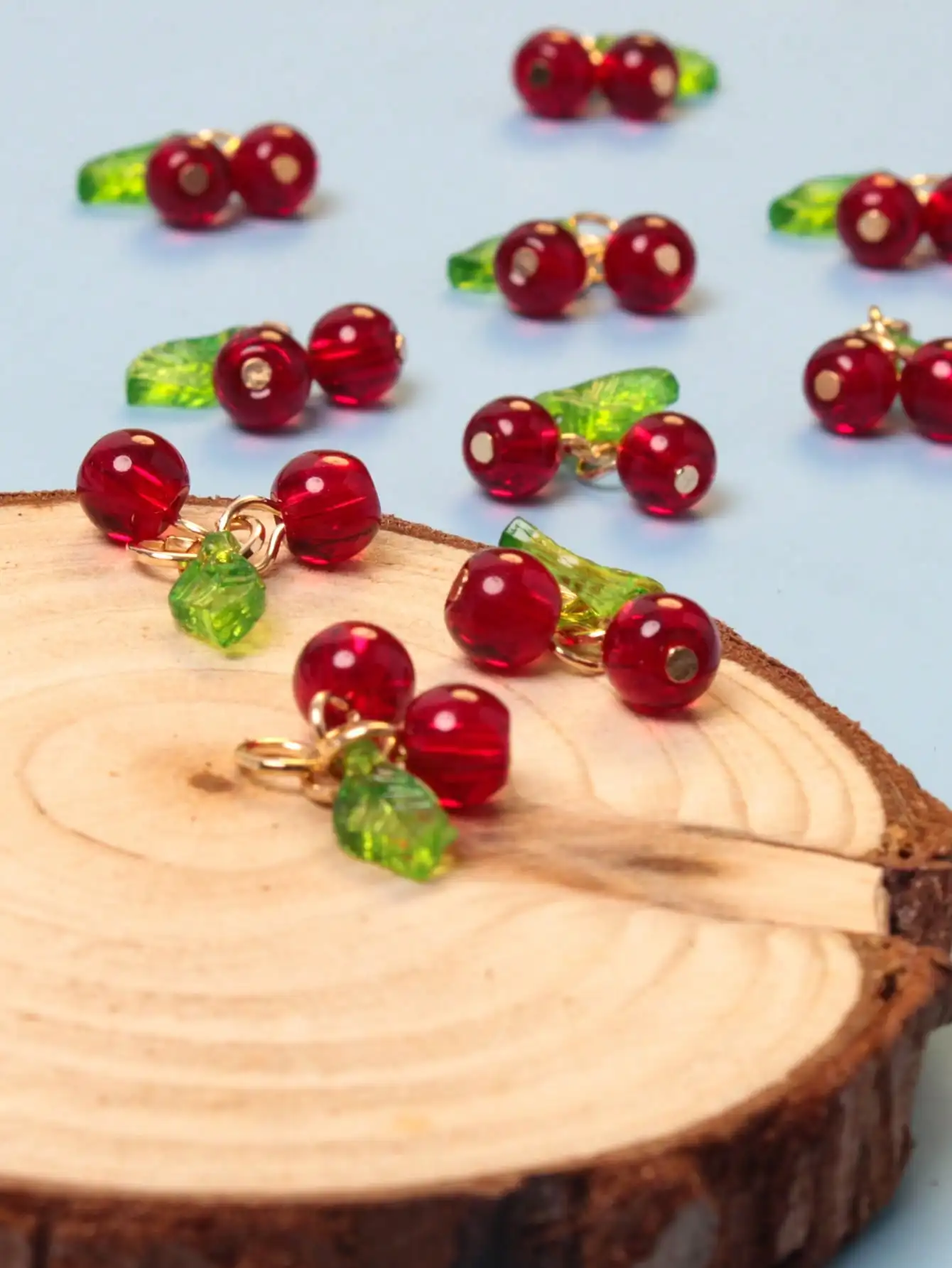 6pcs Handmade Cherry Pendant, Unique Niche Design, Suitable For DIY Necklace, Bracelet, Keychain, Mini Gift