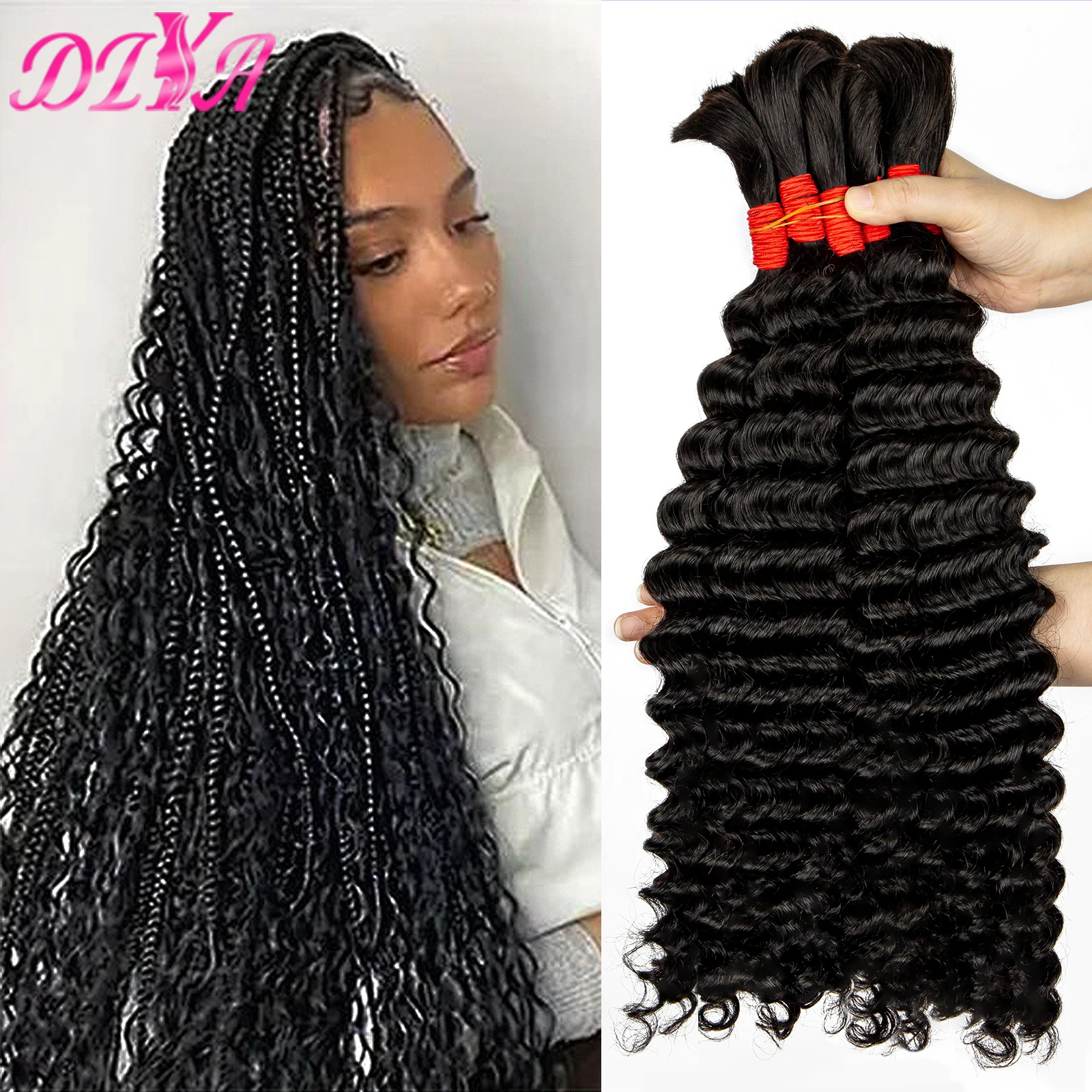 Onda profunda em massa cabelo humano para boho trança remy cabelo humano não processado pacotes encaracolados extensões de cabelo encaracolado em massa sem trama