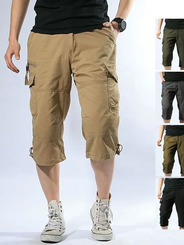 

Men's Summer Thin Cotton Work Pants Casual Seven-Foot Length Loose Fit Spor Cargo Trousers Youth Daily Wear Comfortable