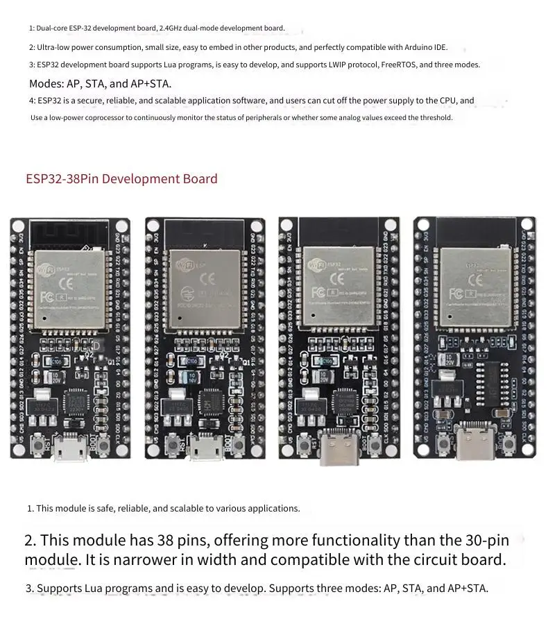 ESP32開発ボード CP2102搭載 Type-C USBインターフェース WIFI Bluetooth無線モジュール 38ピン