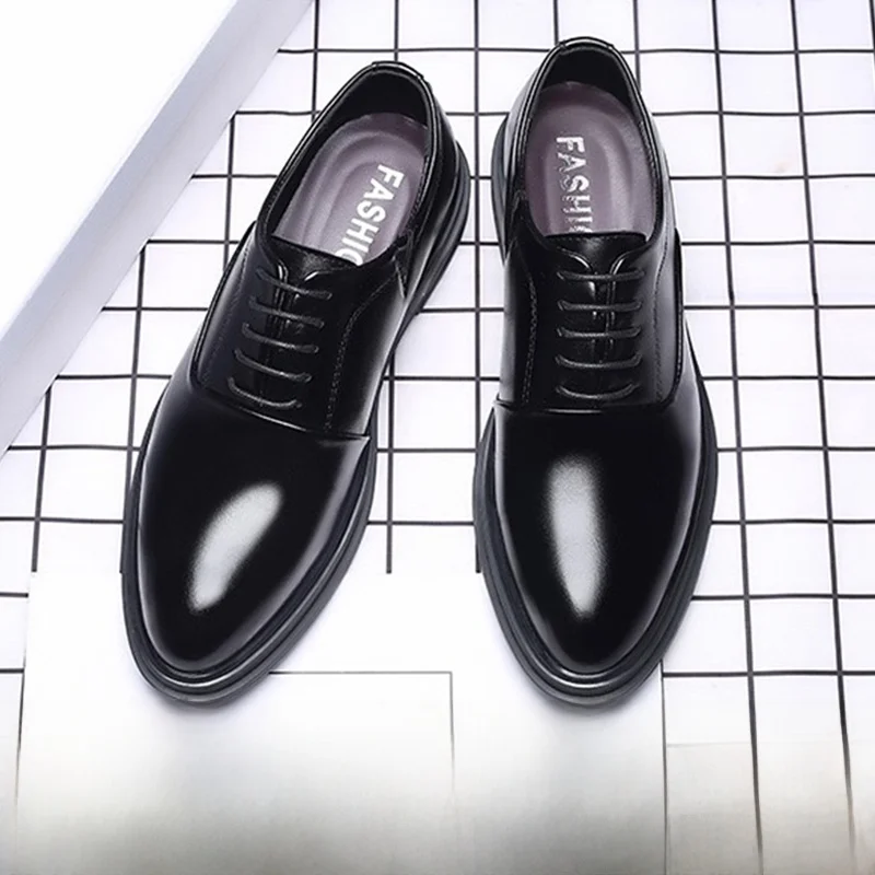 Casual Leather Shoes Men's Wedding Gentleman Black Soft Bottom  Shoes Business Formal British Style Increased Height