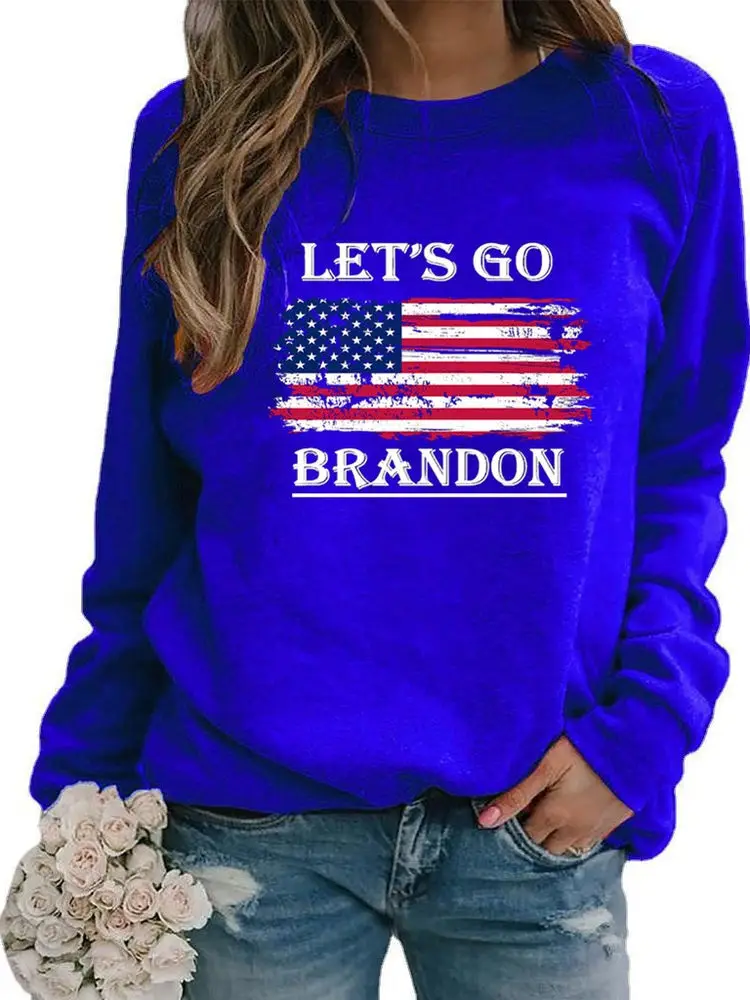 2025 جديد Let's Go Brandon الانتخابات طباعة طويلة Sve جولة Ne البلوز المرأة T الحلو Sle Fce البوليستر رداء علوي غير رسمي