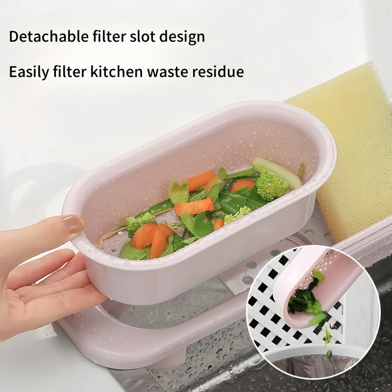 1pcs Kitchen Automatic Drainage Sink Storage Rack Drain Basket Drying Rack Accessories Storage Organizer Retractable Sink Rack