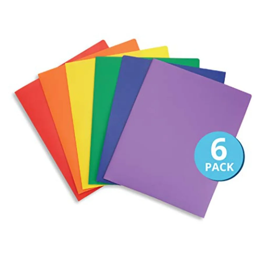 

6 Pack Multicolor Two Pocket Plastic Folders with Pockets, Heavy Duty Colored 2 Pocket Plastic Folders for School, and Business