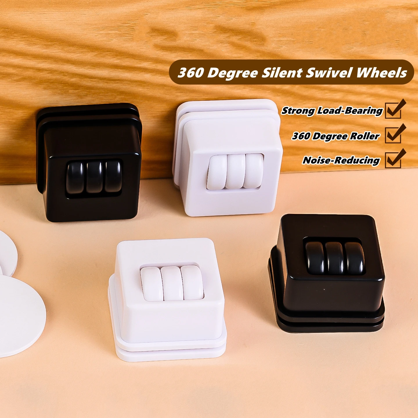 4Pcs Self Adhesive Rotatable Caster Wheels Strong Load-Bearing Universal 360° Rotating Wheels For Home Furniture Storage Boxes