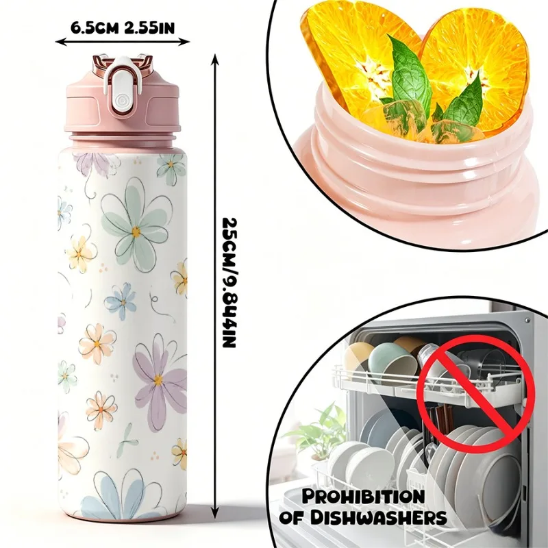 750ML Sports Water Bottle Custom Personalized Name Leak Proof Flower Design Portable for Outdoor Fitness Cycling Yoga Drinkware