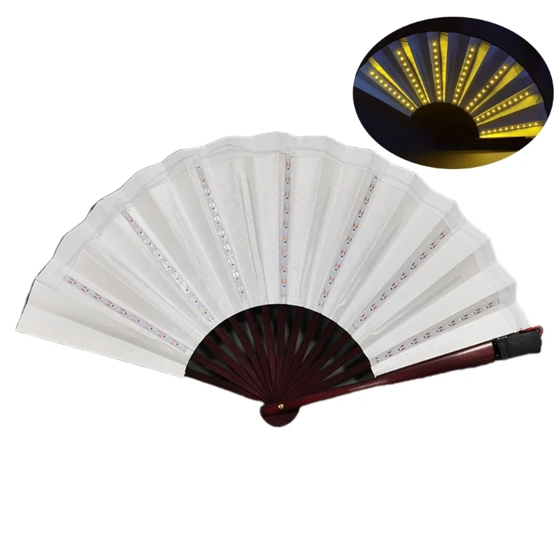 LED Folding Hand Fan Chinese Handheld Performances Glowing Fan Dancing Props Decorations for Bar Night Club Party Gifts