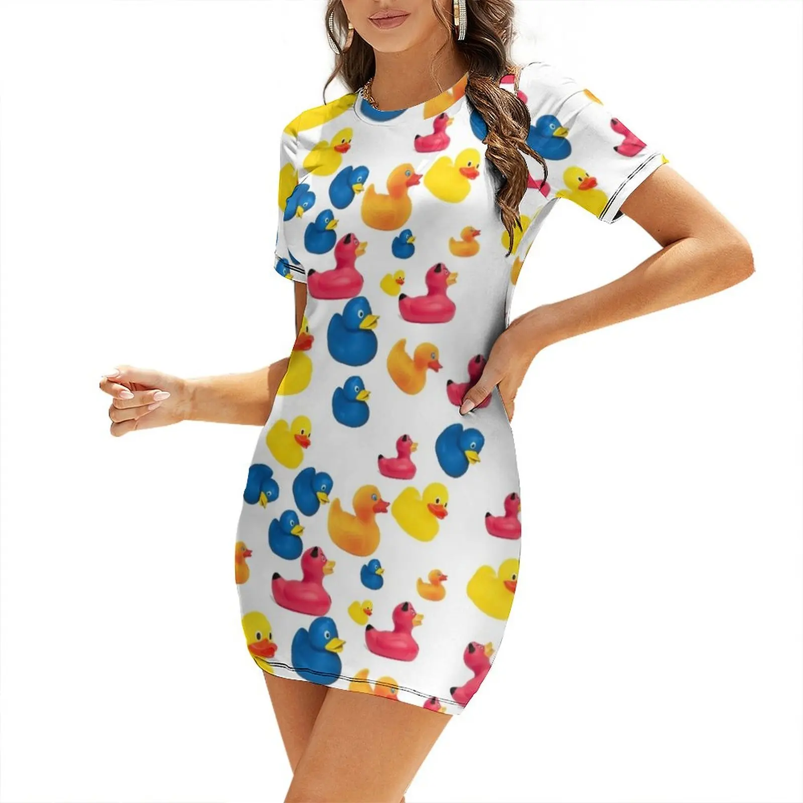 

Colorful rubber duck pattern Short Sleeved Dress prom dress 2024 women clothes