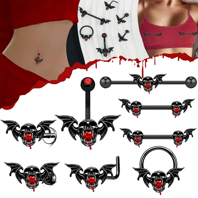 Halloween Devil Lip Studs Ghost Head Breast Rod Nipple Rings Piercing Nose Tragus Navel Rings Industrial Piercing Earrings