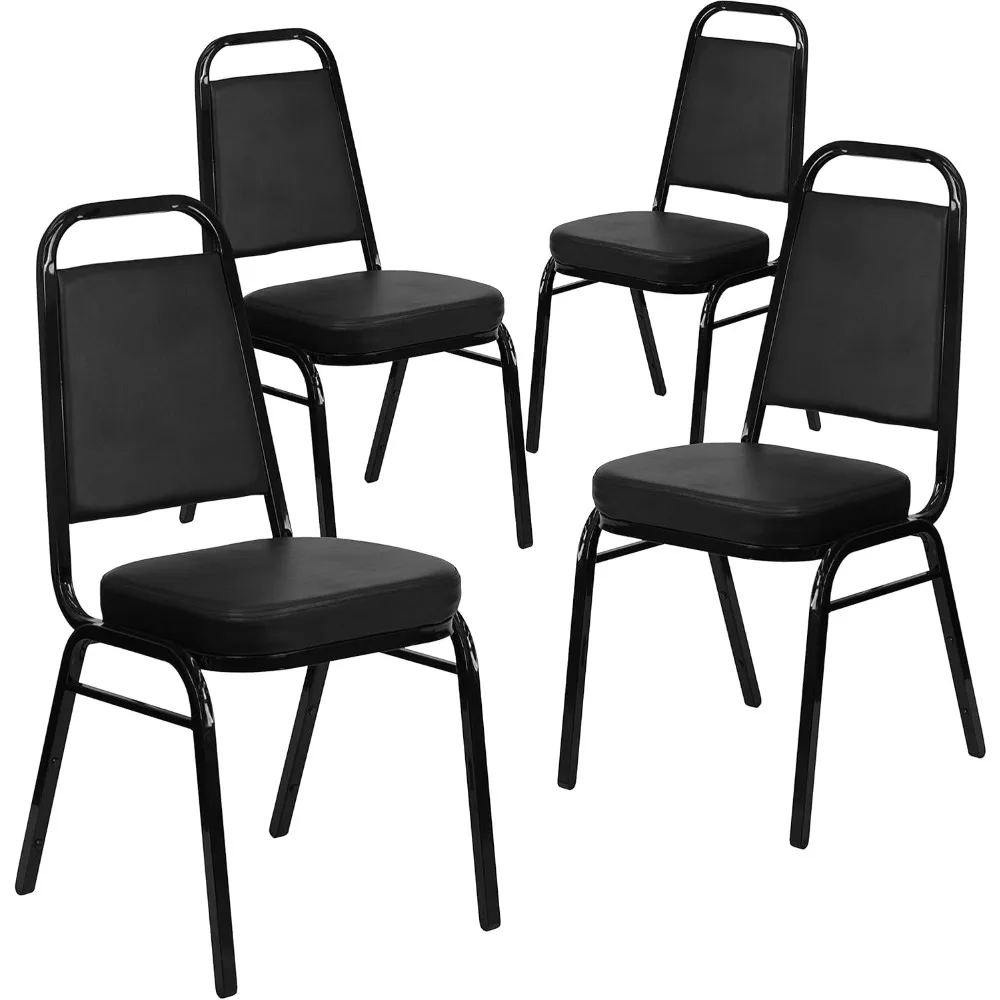 Trapezoidal Vinyl Banquet Chairs & Activity Chairs with Upholstered Seats & Business Event Chairs, Set of 4, Black