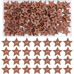 1 Box 100Pcs Wooden Stars Buttons with 2 Holes Vintage Small Sewing Scrapbooking Craft Button Christmas Decoration