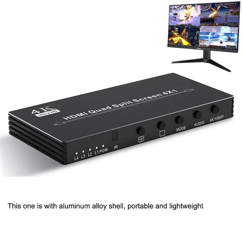 4K HDMI Quad Split Screen 4x1 HDMI Multi-viewer 4 Channel Video Multiplexer Multiviewer Screen Splitter Seamless Switch 5 Modes