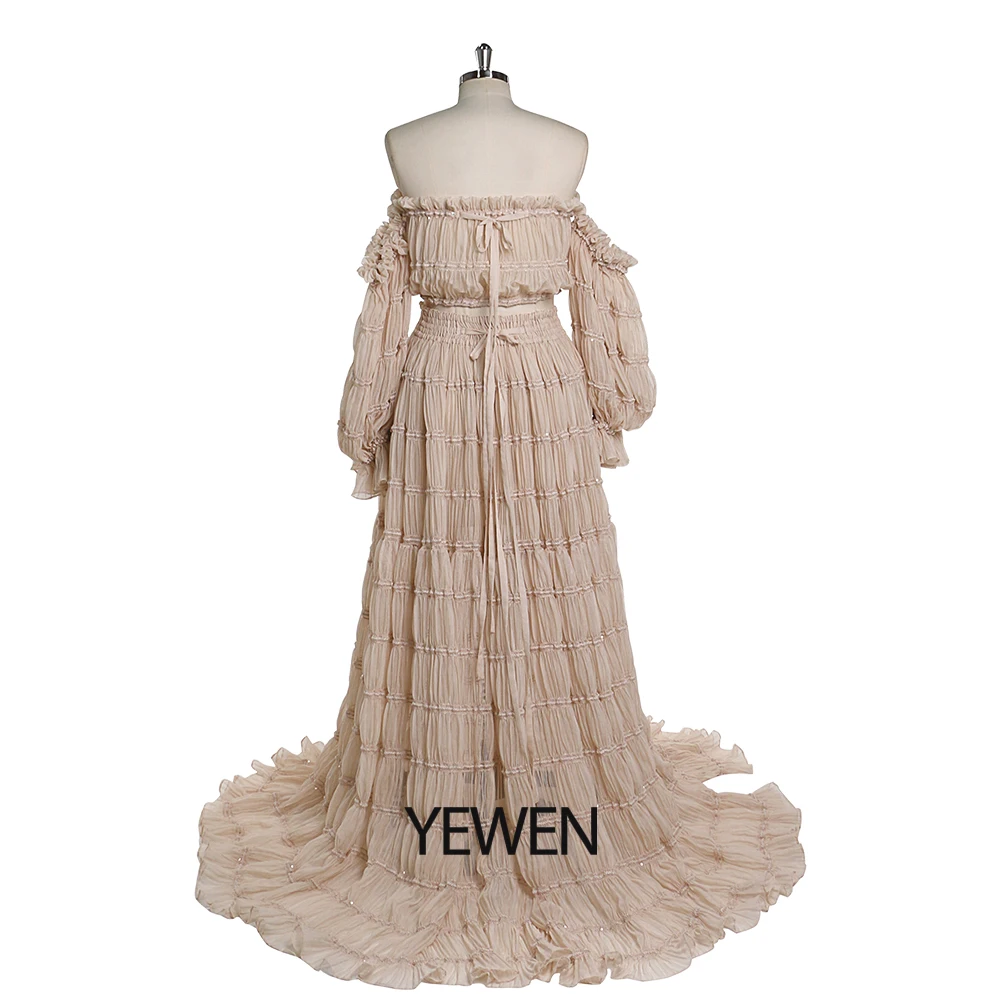 Elegant Chiffon 2 Piece Set Maternity Dress for Photoshoot Side Slit Boho Maternity Gown Baby Shower YEWEN YW220821