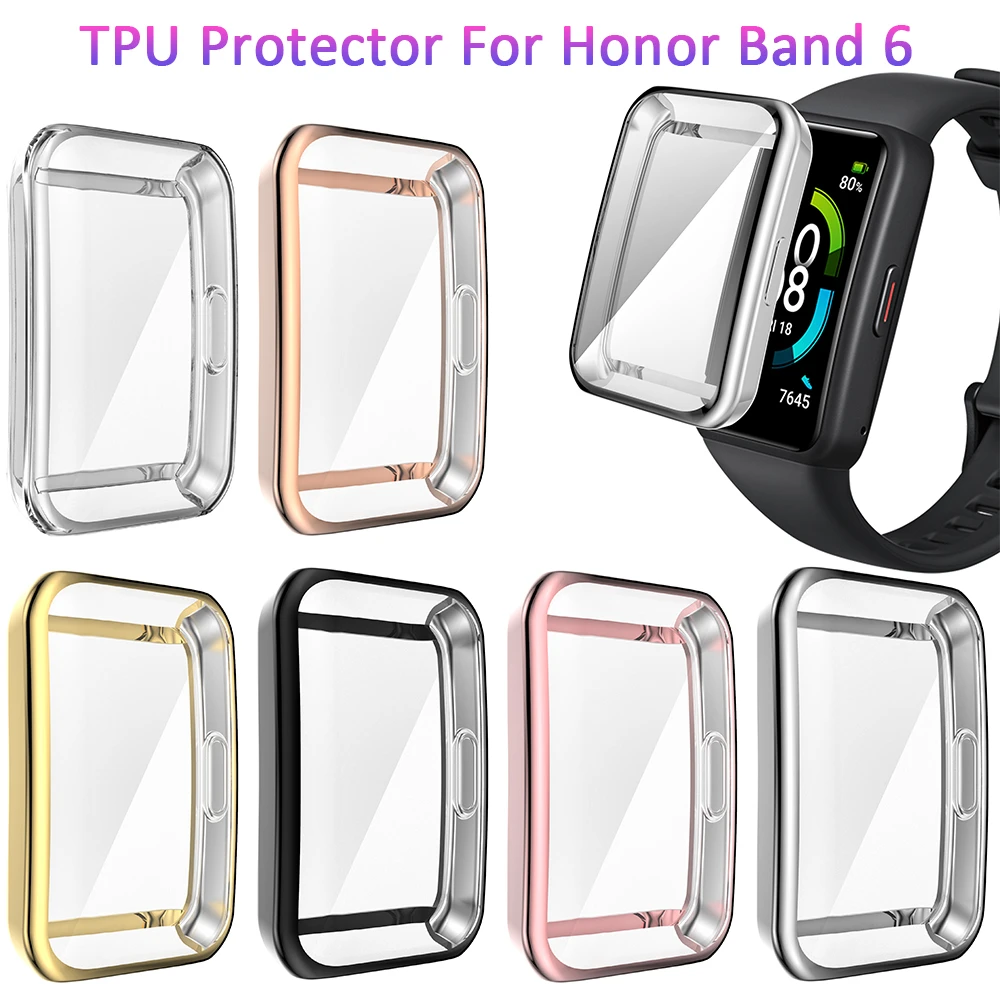 Capa macia Full Shell Bumper Case, protetor de tela, escudo protetor para Honor Band 6, Huawei Band 6