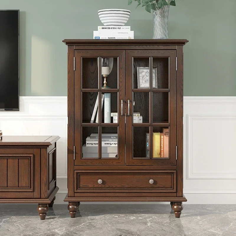 

American-Style Solid Wood Wine Cabinet Living Room Storage Cabinet European-Style Ash Retro