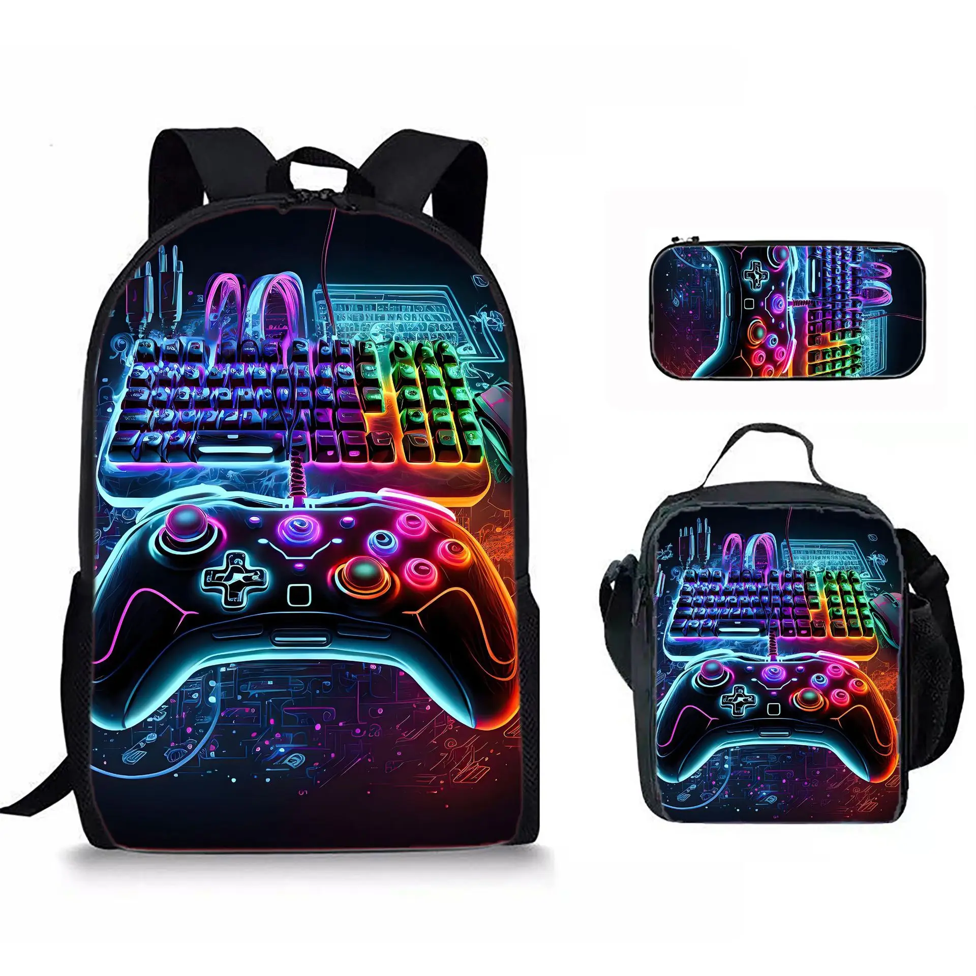 Trendy Popular Novelty game controller 3D Print 3pcs/Set Student School Bags Laptop Daypack Backpack Lunch bag Pencil Case