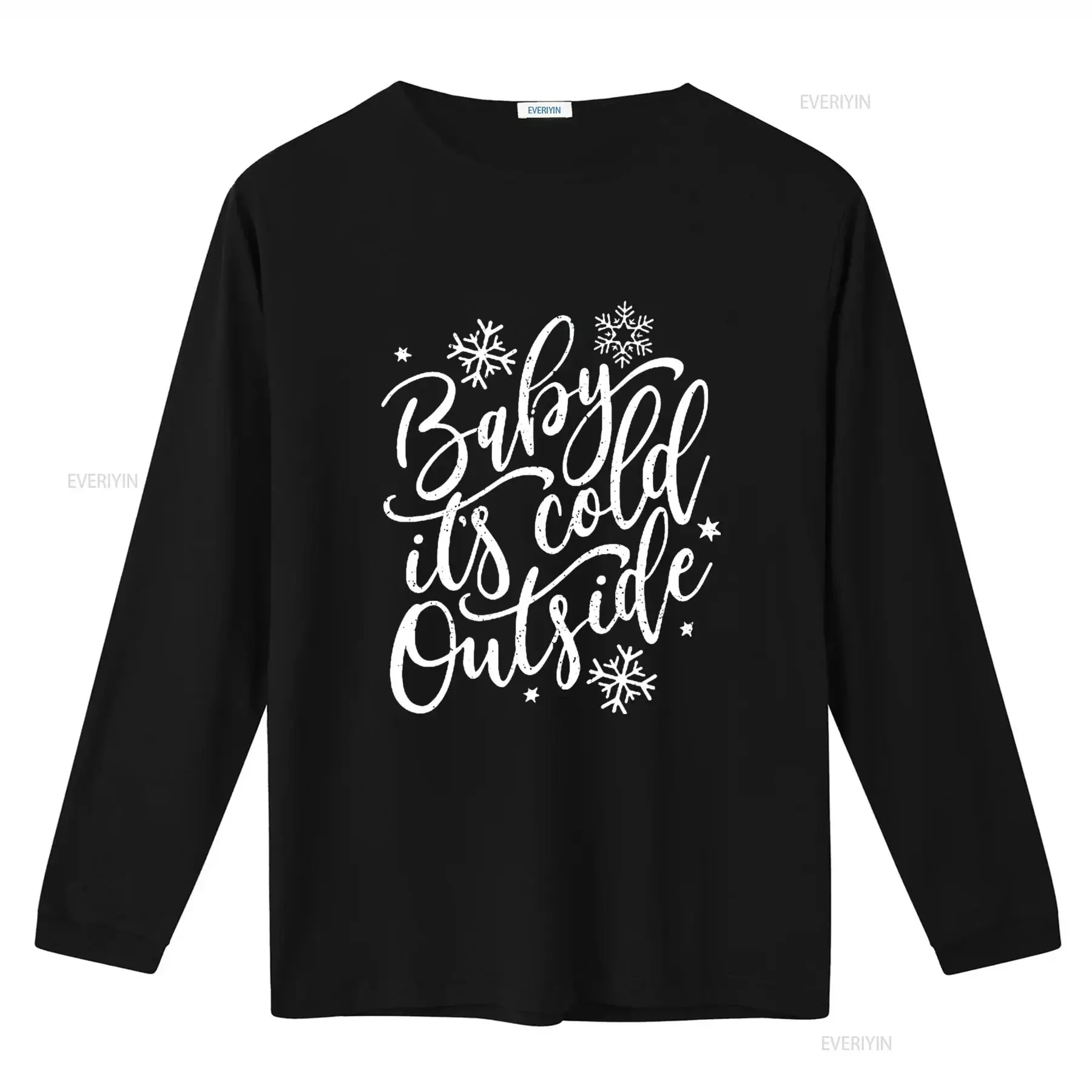 تي شيرت نسائي من Baby It Cold Outside للشتاء وعطلة عيد الميلاد أسود مقاس XL عتيق مغسول للارتداء اليومي
