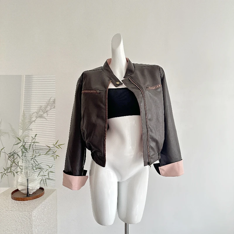 

Autumn American Vintage Leather Coat Women's New Cool Casual Spicy Girl Jacket Aesthetic Retro High Slim Street Clothing 2025