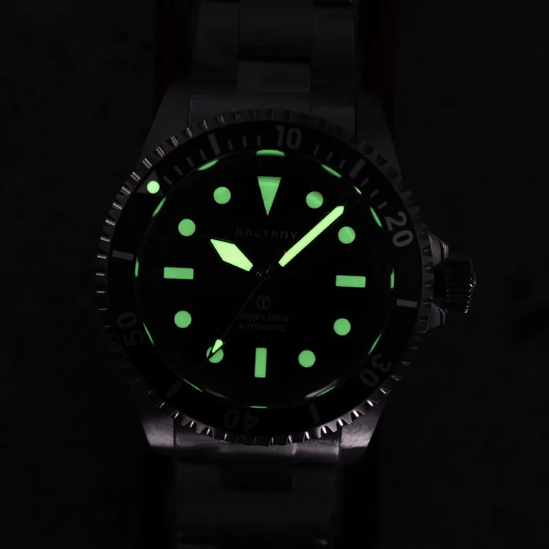 Baltany Militarily MilSubmariner Watches Leather Sapphire Crystal Luminous 20BAR Bracelect Stainless Steel Vintage Diving Watch