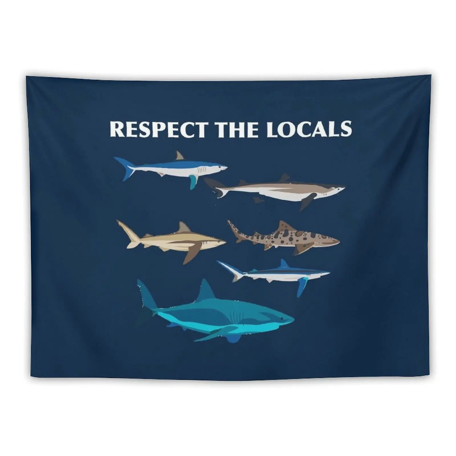 Respect The Locals Swimming Sharks Family Shark Bite Shark Art Print Gift Tapestry Room Decorations Wall Coverings Tapestry