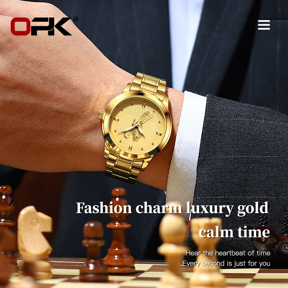 OPK brand three-pin Jinma embossed literal men's quartz watch 8140