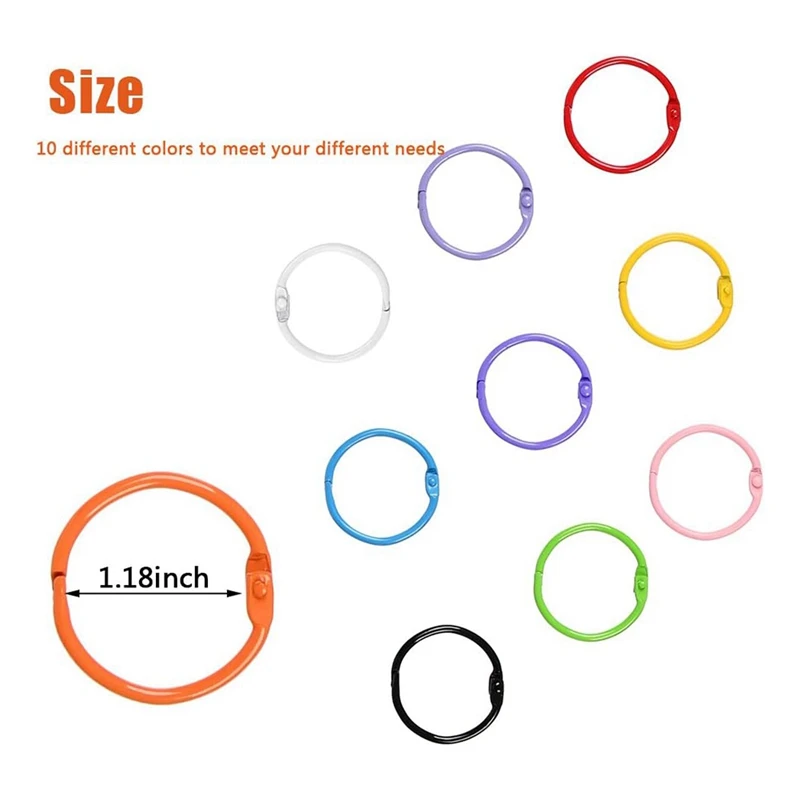 100Pcs Colorful Book Loose Leaf Binder Rings - 3Cm Metal Loose Paper Notebook Rings Keychain Rings For Cards, Document