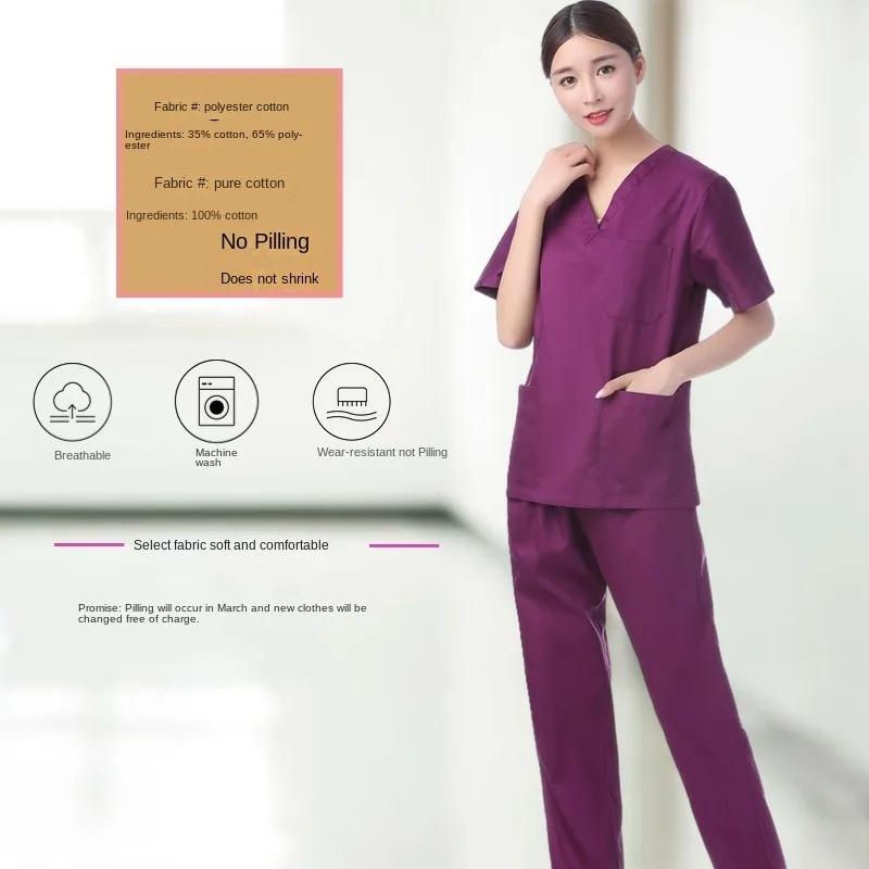 فساتين يد قطنية نسائية بأكمام قصيرة ، فساتين غسل اليدين ، زي العمل ، مجموعة بأكمام قصيرة ، فساتين جراحية ، ملابس صيفية