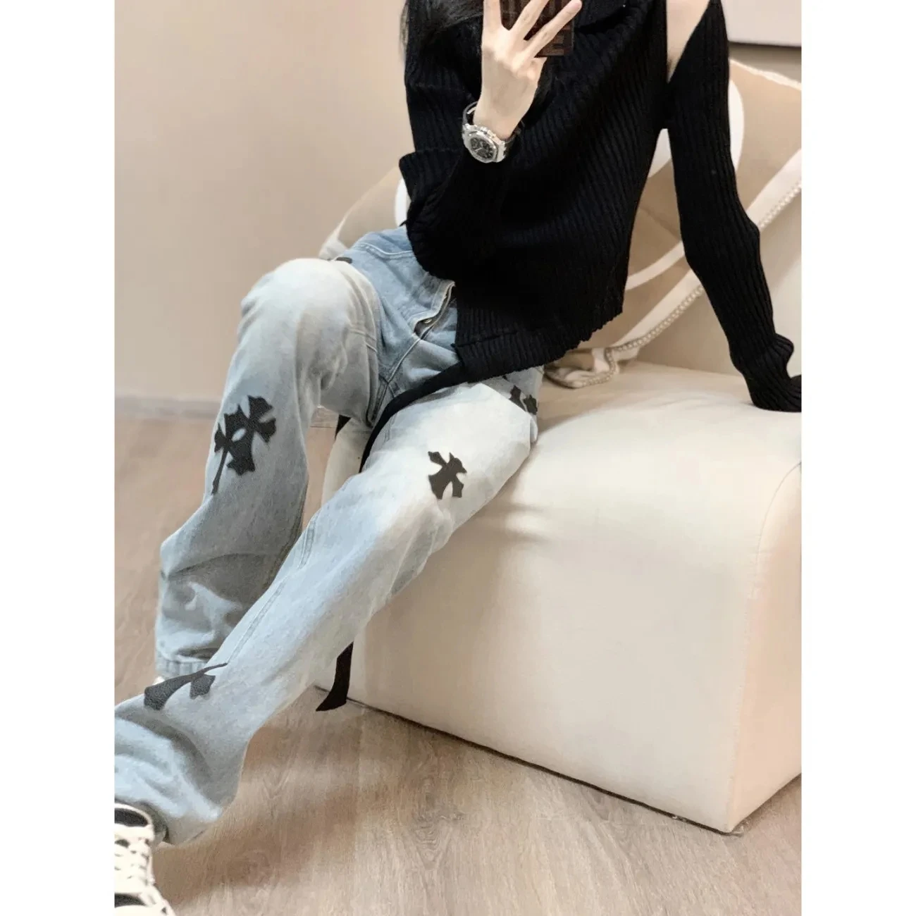 Women Y2k Cross Sweatpants Femme Harajuku Baggy Jeans Female Casual Gothic Summer Jeans Pantalones Mujer Ulzzang Pants Femme