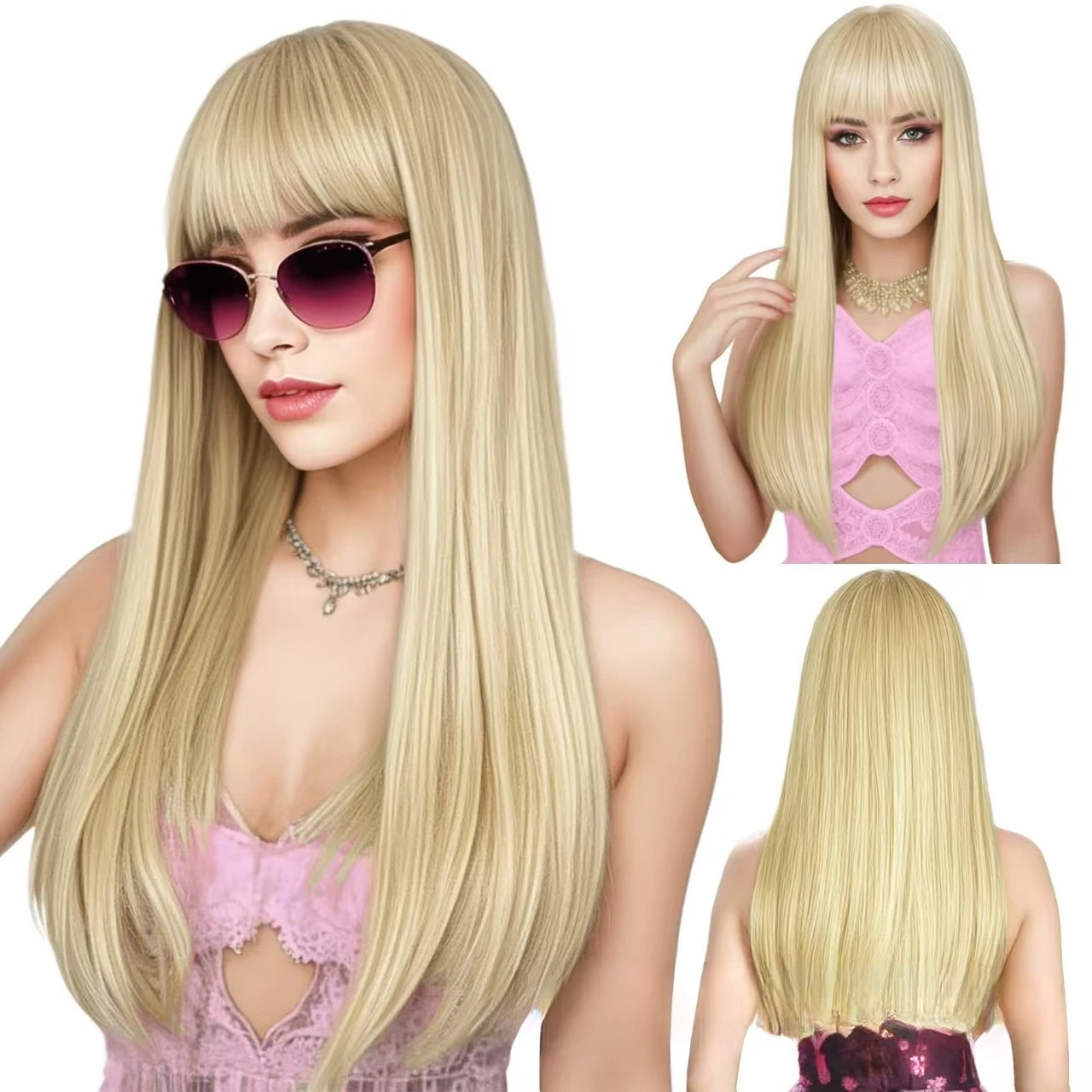 

Synthetic Blonde Wigs for Women Girls Daily Party Halloween 24 Inch Long Straight Wig Natural Hairstyles Drag Queen Cosplay Wig