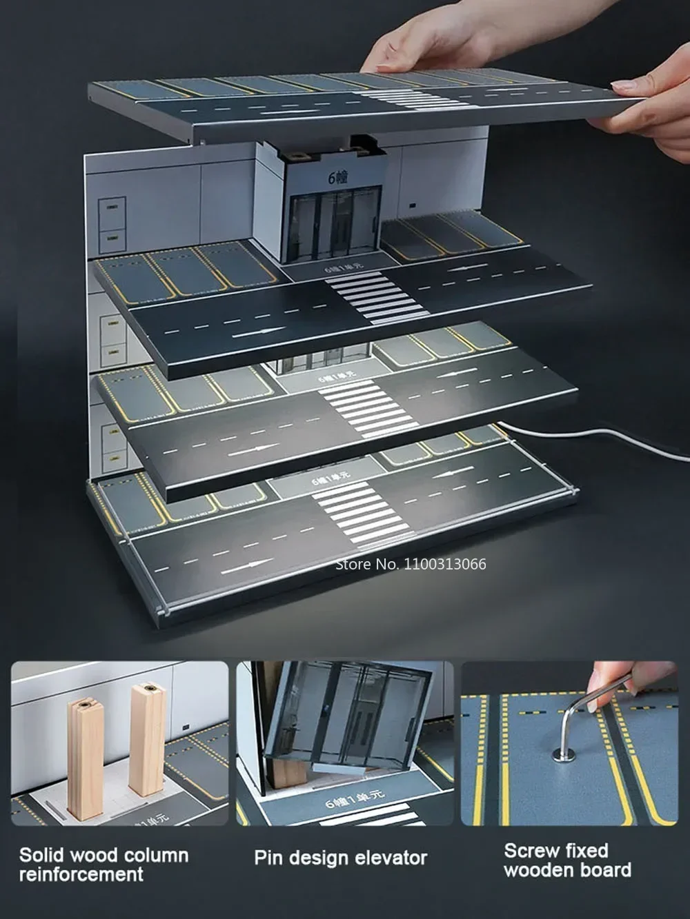 Boîte de rangement à double pont pour modèle de voiture de scène de parking, jouet transparent, lumière intégrée anti-poussière, garage, cadeau de