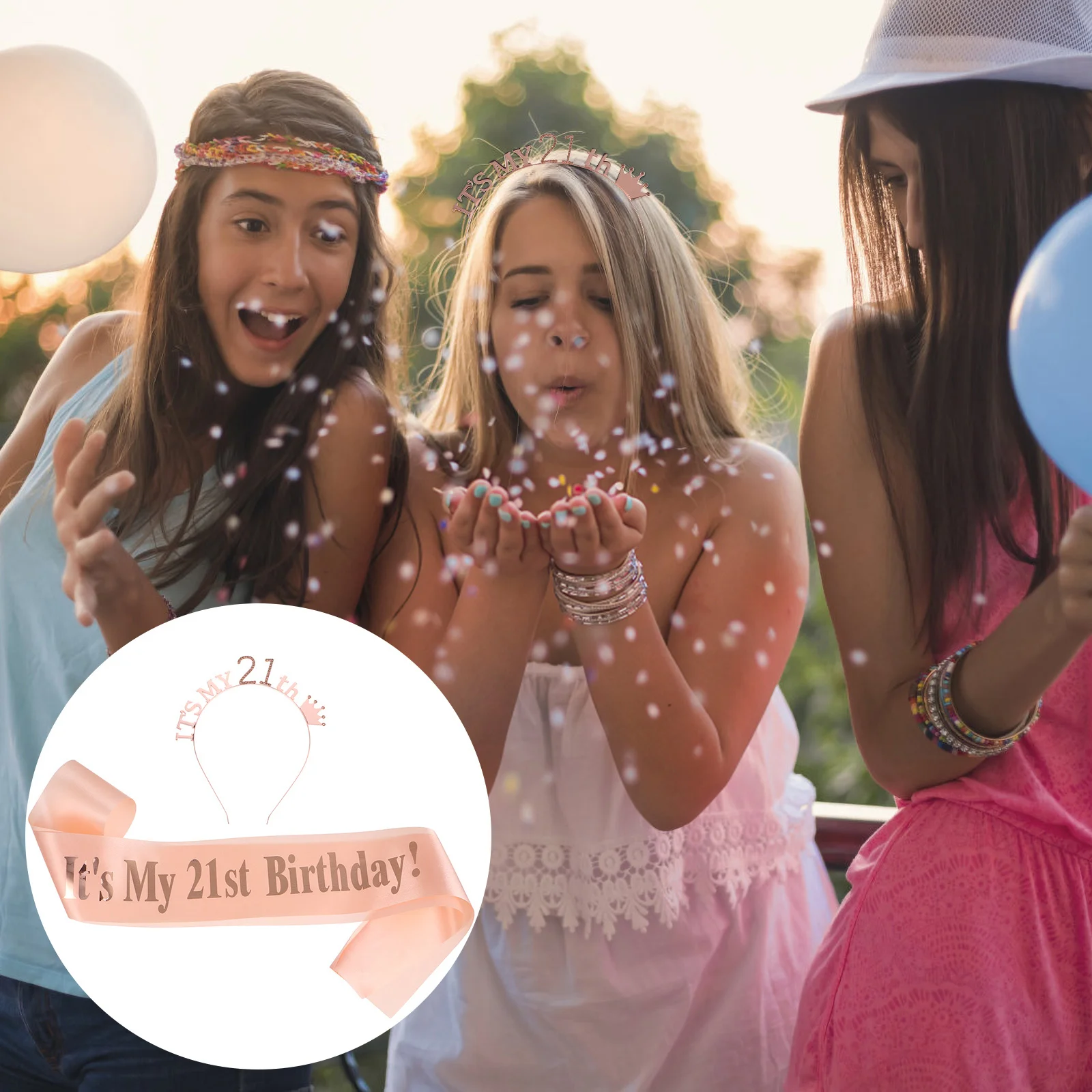 

2pcs Satin Sash Crown Hair Hoop Set For Birthday Size Fits Most Party Dressing Accessories Birthday Costume Favors