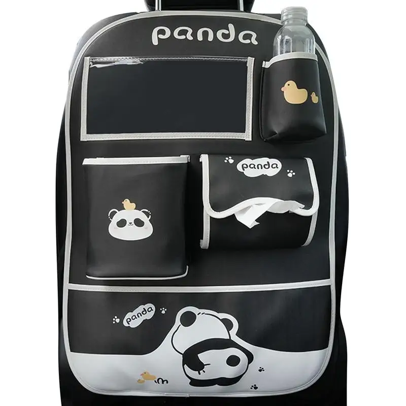 Behind Seat Car Organizer Cute Cartoon Panda Back Seat Storage Multifunctional Car Trash Can Vehicle Backseat Organizer Car