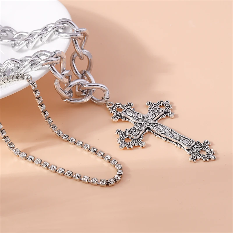 2 Teile/satz Mode Doppel Schichten Halskette für Frauen Gothic Kreuz Anhänger Halskette Mädchen Party Festival Schmuck Geschenke – Detail 7