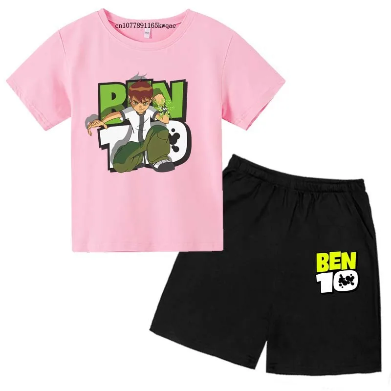 Ben Tennyson-camisetas transpirables con estampado de dibujos animados para niños, pantalones cortos, trajes deportivos para niños de 2 a 13 años, ropa de verano, 10 piezas