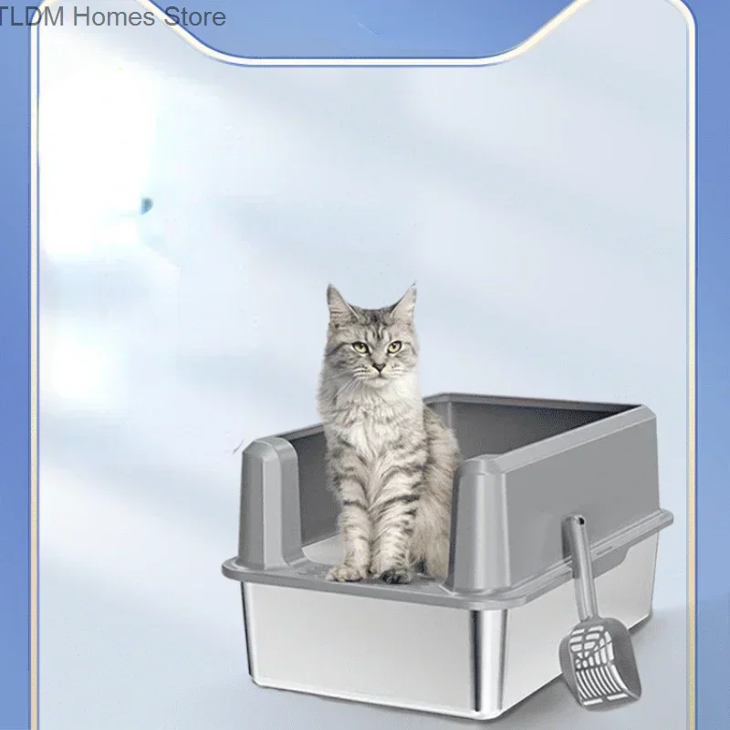 

Litter Box Oversized Stainless Steel Open Cat Toilet Anti-Splash Extra Large Cat Poop Basin Cat Litter Box Enclosure Cat Box