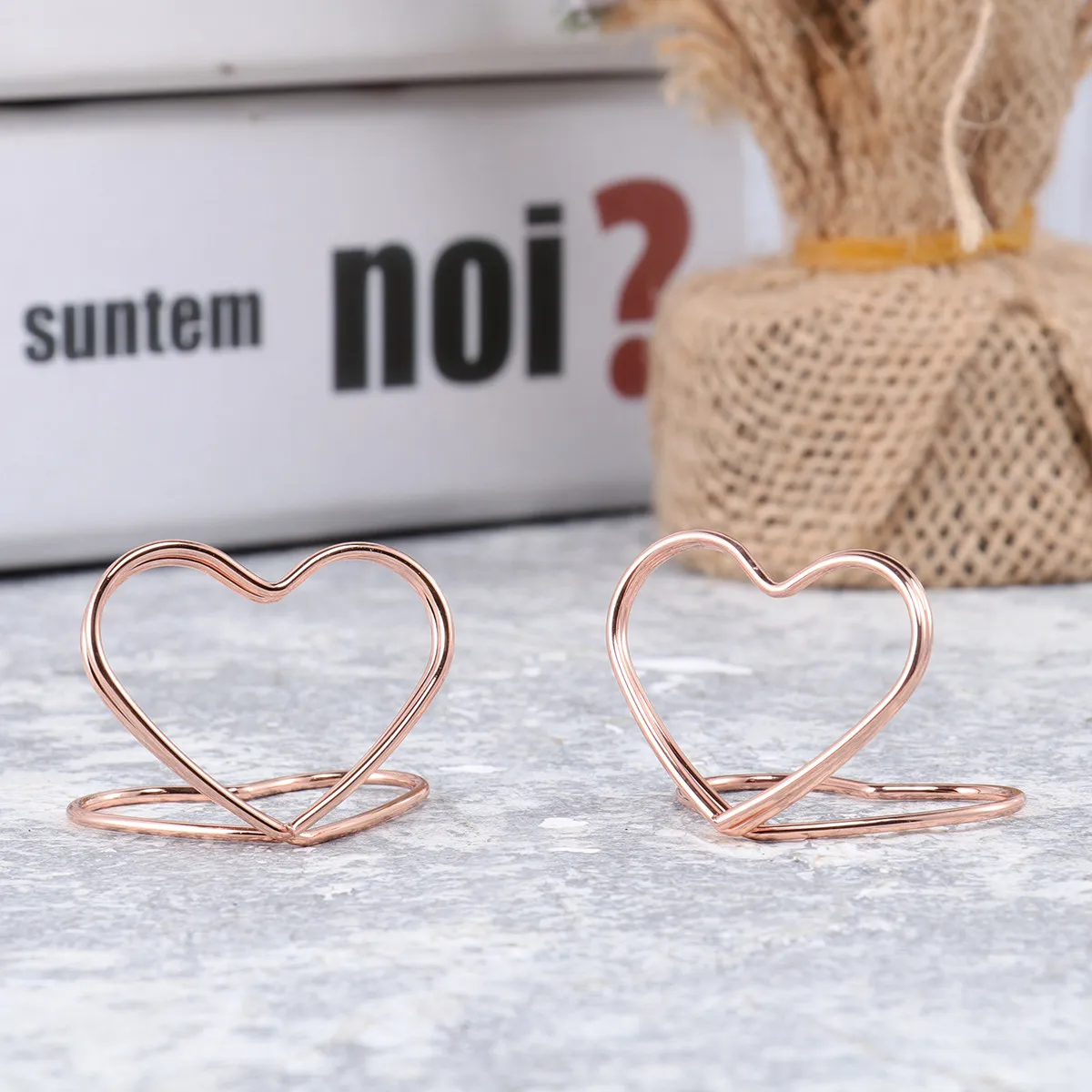12Pcs Rose Gold Heart Shape Memo Photo Holder Note Clips Table Placecard Stand Wedding Banquet Party Decorations