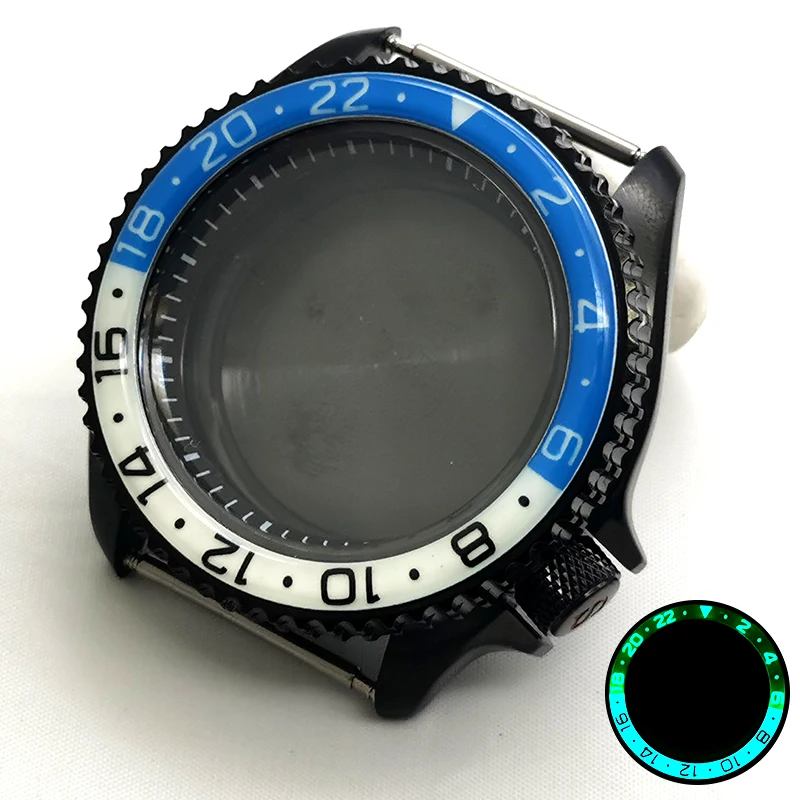 Mod Seiko SKX007 casing jam tangan 42mm C3, casing baja hitam berbingkai bercahaya cocok untuk NH35 NH36 4R 7S gerakan otomatis SKX009 SRPD