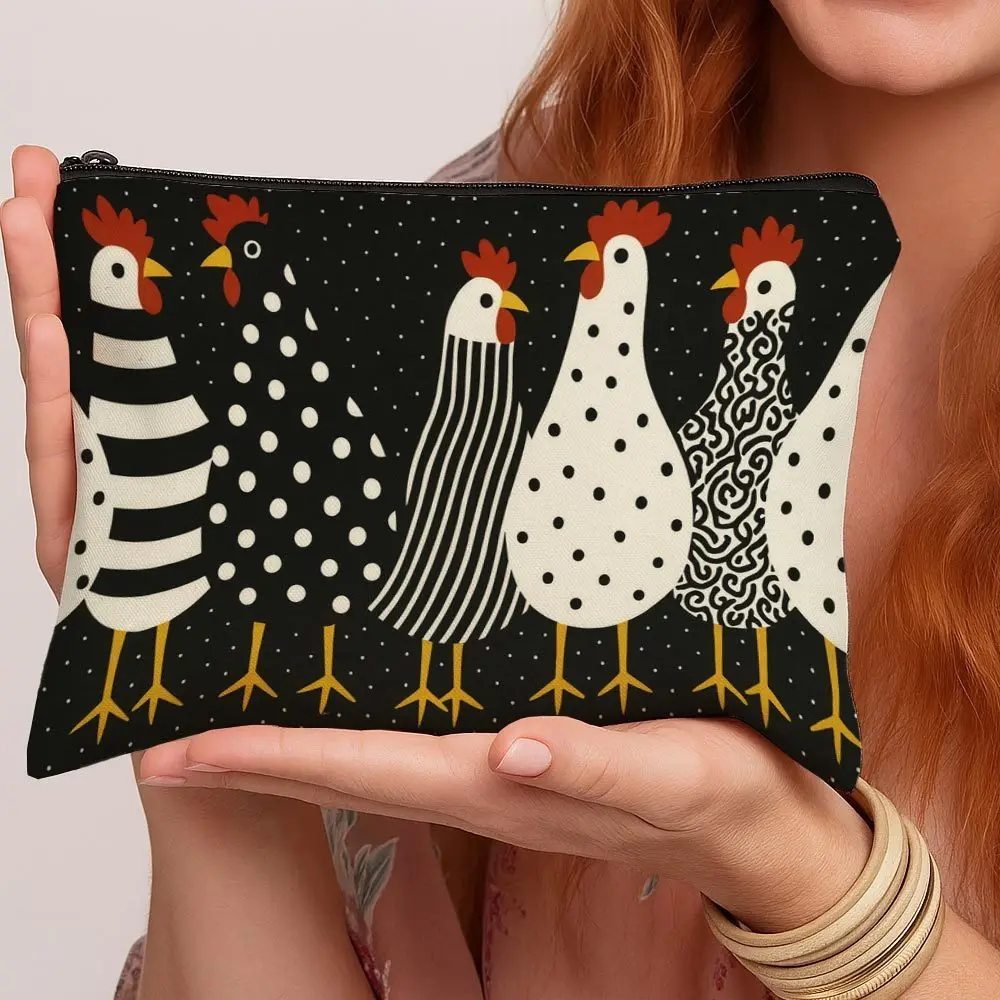 Hen Pattern Design Print Bags Charming Rustic Playful Design Toiletry Bags Spacious Multifunctional Travel Bag for Pencil Case