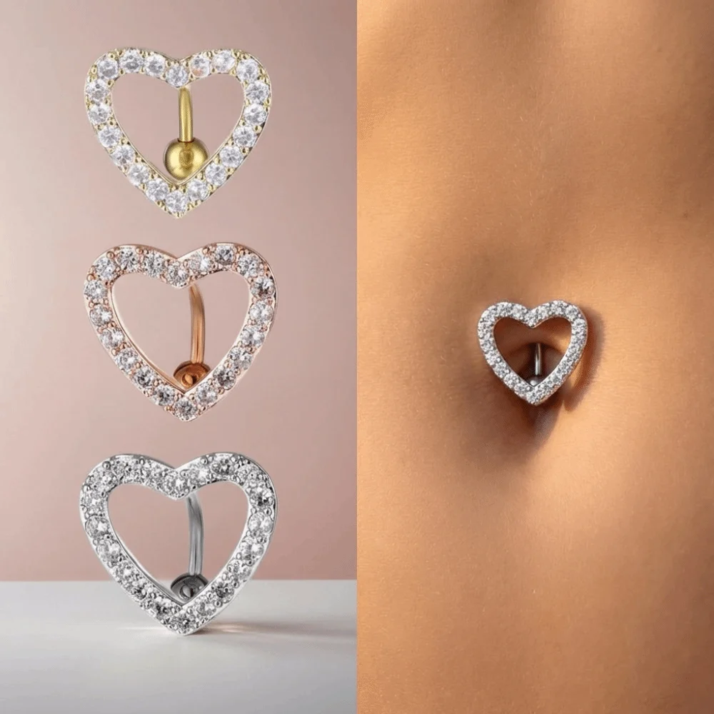 Gift Stainless Steel Navel Barbell Jewelry Sparkling Rhinestone Heart Belly Button Ring Unique Individual Navel Ring Summer