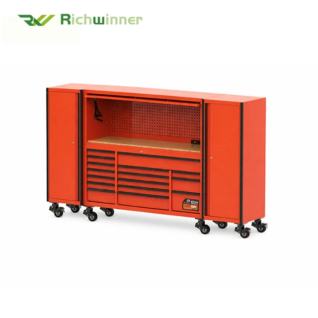 Rolling Tool Cabinet with Hutch Mobile Workshop Storage System Modular Garage Suite Heavy Duty Chest Mechanic Organizer Pro