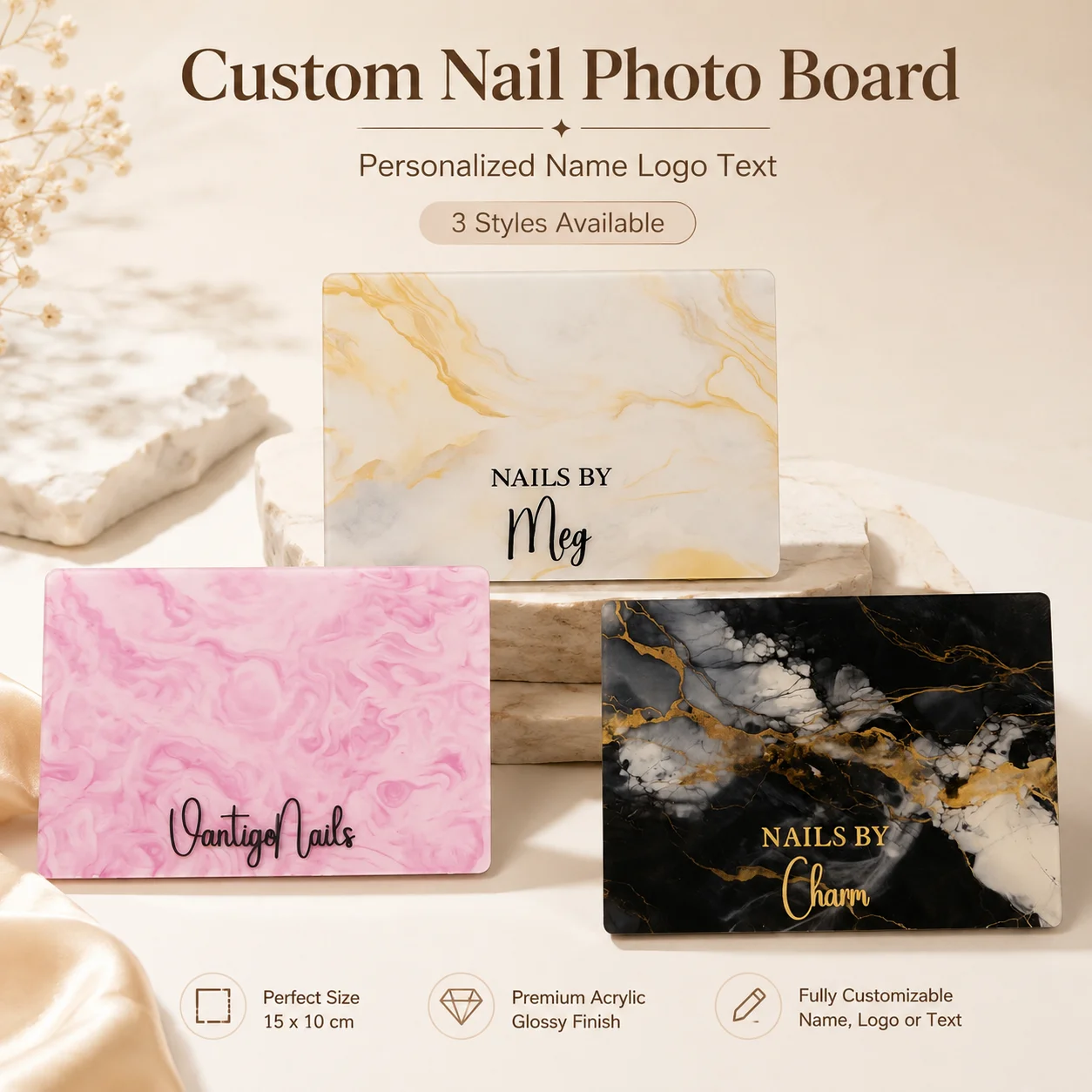 

Personalized Acrylic Nailfie Display Disc Custom Brand Logo Text Nail Shot Tool For Nail Salon Technician Manicure Art Shooting