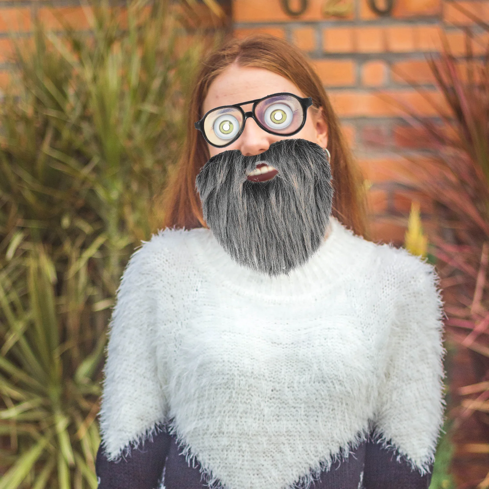 1 set Baffi finti Barba cosplay con occhiali Puntelli realistici per feste in costume artificiale per la celebrazione del travestimento di Halloween