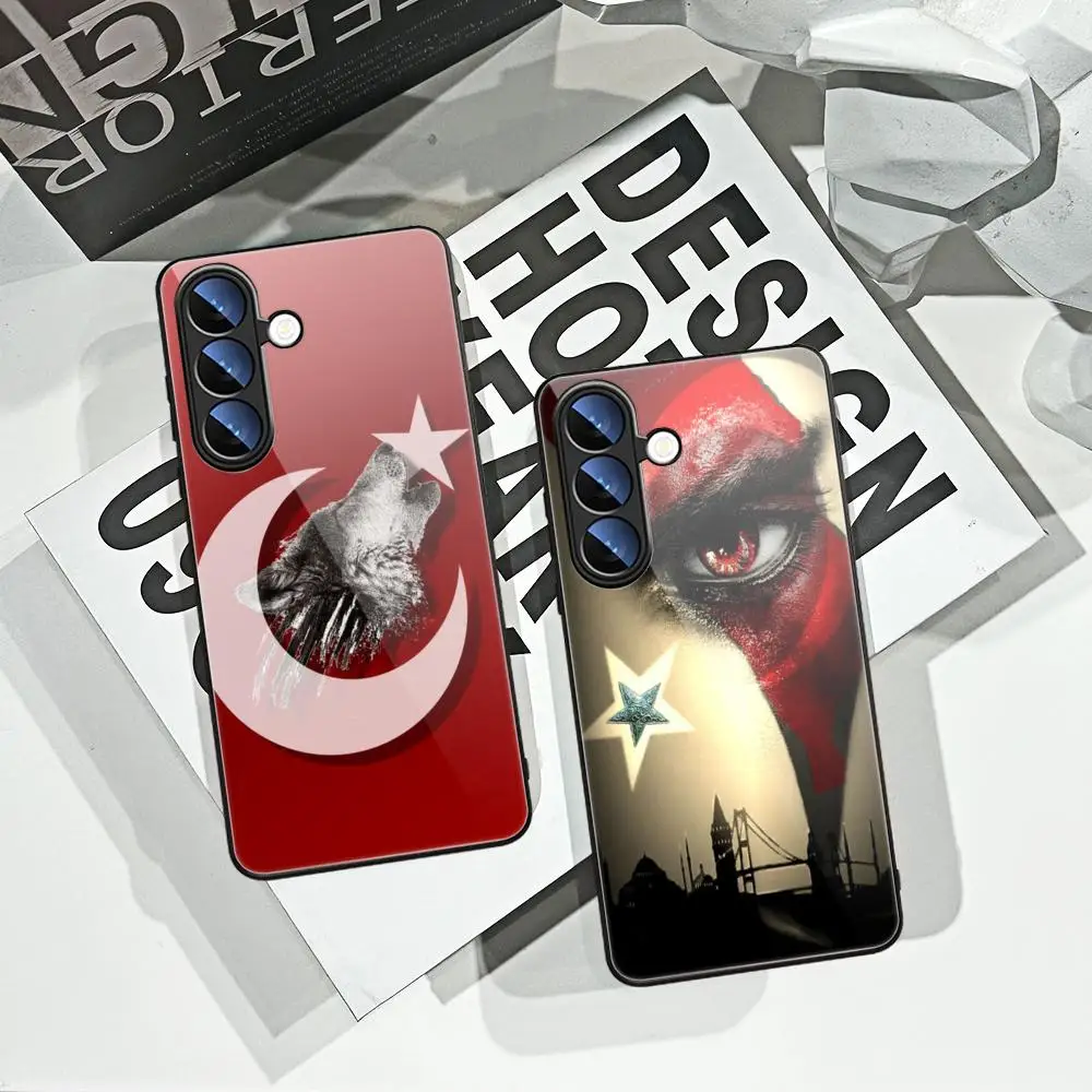 Turkish Flag Wolf Totem Phone Case For Samsung Galaxy S24 Ultra S23fe S22 S20 S21 Plus A54 A34 A15 25 35 A55 Tempered Glass Cove