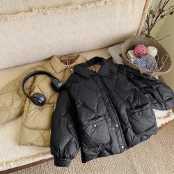 Children's down jacket 2024 Winter Boys solid color Inner liner thicken warm Coat Girls Thin and light outerwear Tops