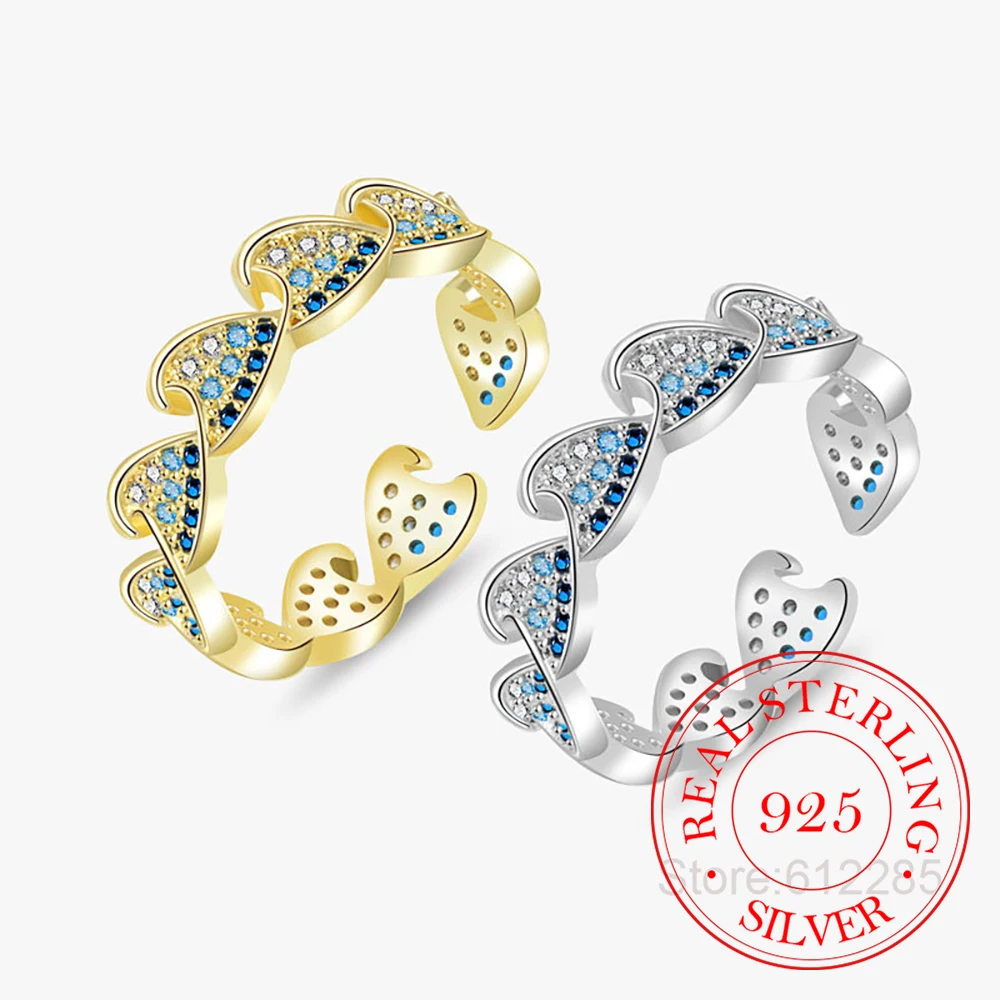 

925 Sterling Silver Jewelry Luxury Crystal Gradient Color Finger Rings for Women Wedding Party Jewelry For Girls Friends Gift