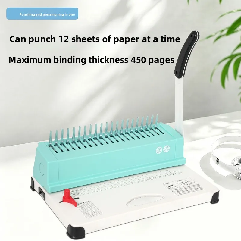 21-Hole Rubber Ring Comb Binding Machine,  Manual Binding Machine, Hole Punch, Loose-leaf Book 12 Sheets of Paper A4