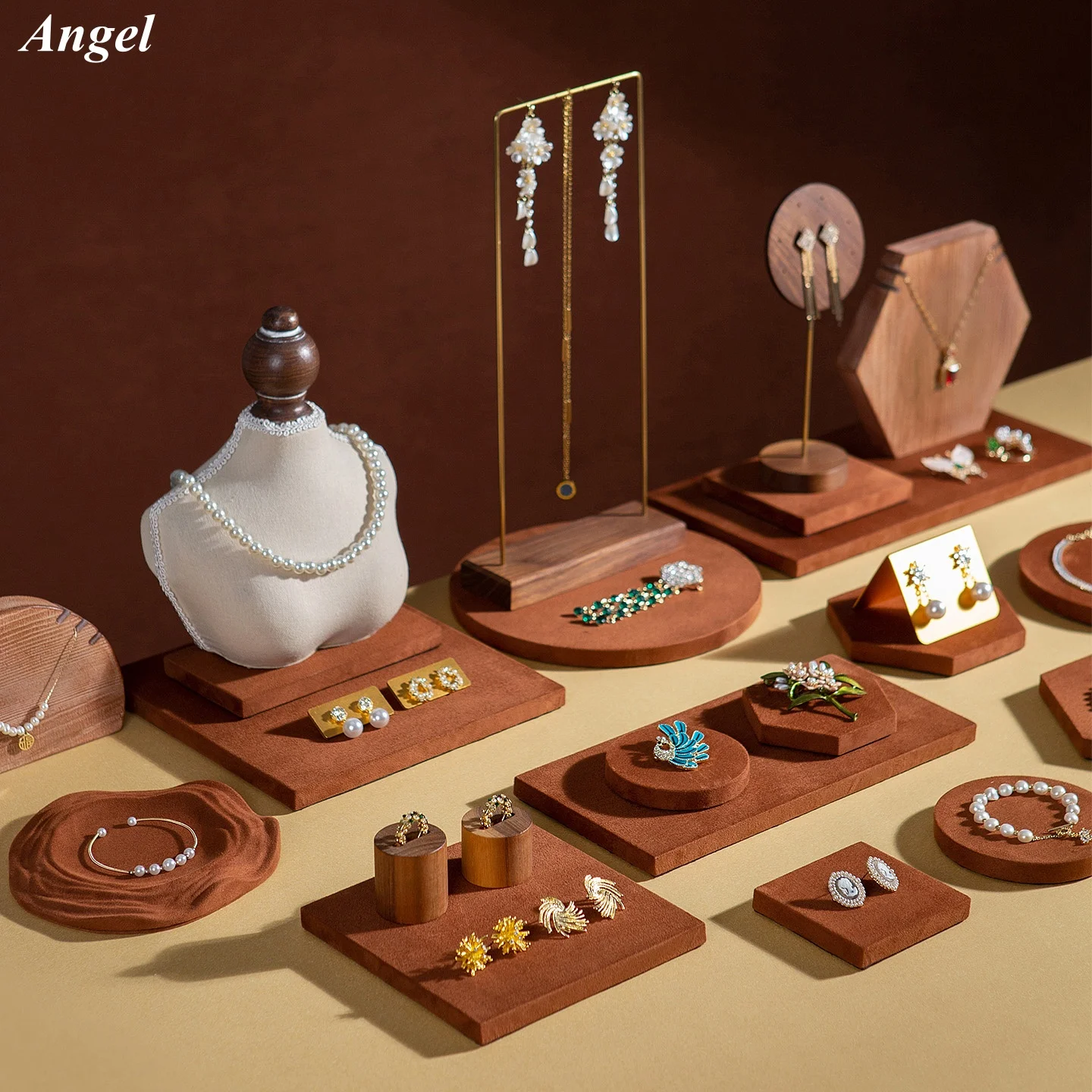 Brown Velvet Jewelry Display Board, Padded Background for Necklaces Rings Bracelets, Countertop Showcase Pad