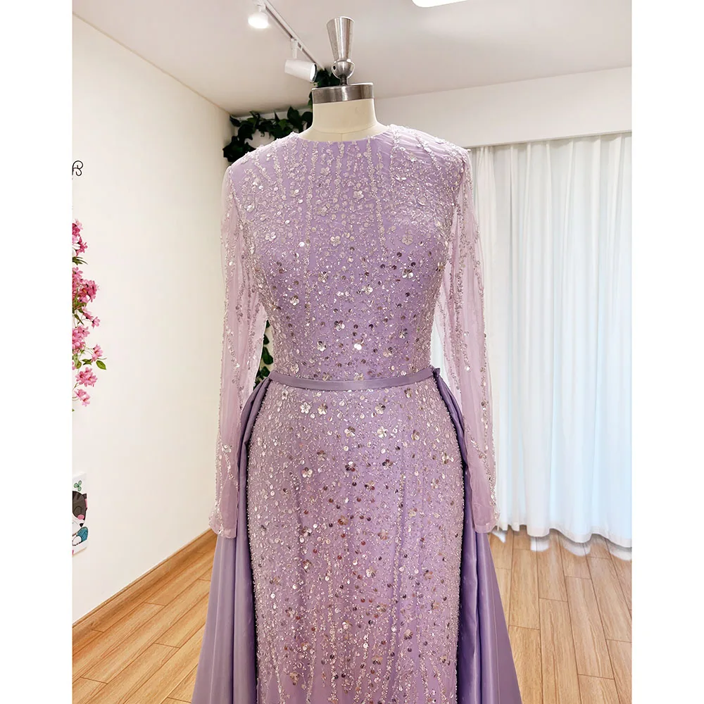 Elegant Wedding Evening Dress for Women 2024 Muslim O Neck Long Sleeves Mermaid with Detachable Train Sequined Prom Party Gowns