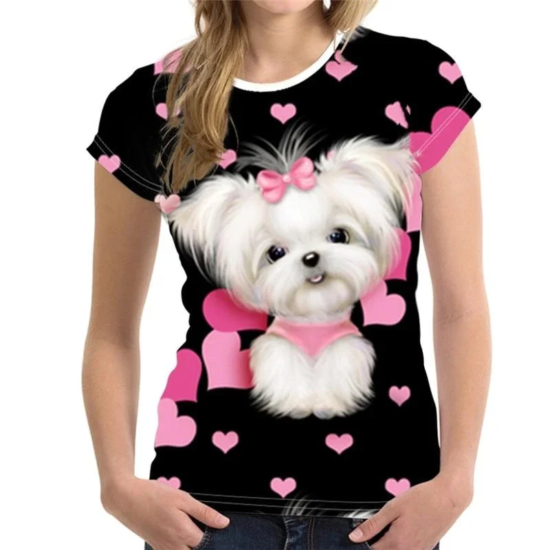 3D Leuke Dierenhond Print T-shirt Vrouwen Korte Mouw Vrouwelijke Harajuku Tees Casual O-hals Tops Vrouwen Kleding Dames Y2K Streetwear